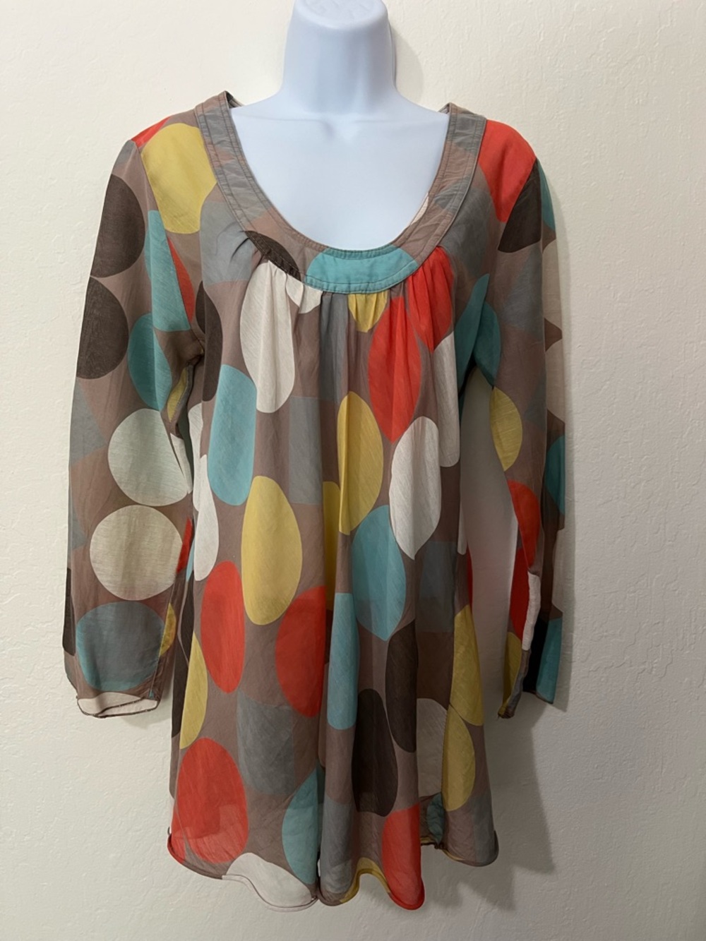 Made in Italy Sheer Polka Dot Women’s Top. Cotton Silk Blend Sz Medium